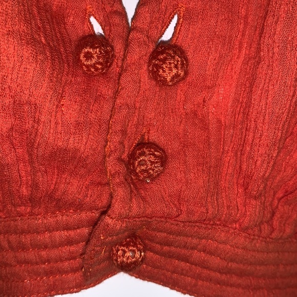 Free People Red Tangerine Orange Boho V- Neck Crop Top - Picture 2 of 9